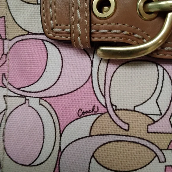 Coach Pink and Tan Patterned Crossbody Bag - Picture 2 of 4